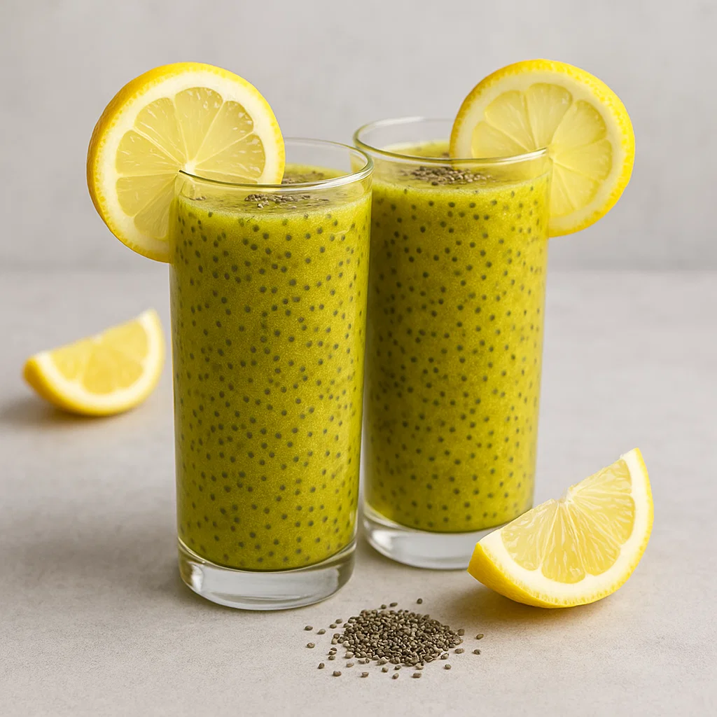 Berberine Smoothie: A Refreshing Way to Boost Health 9 two glasses of berberine smoothie with chia and lemon