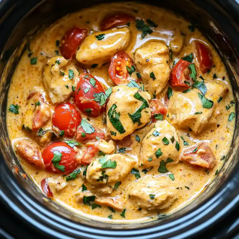 Low FODMAP Slow Cooker Chicken Curry Recipe in 6 steps 9 Slow cooker chicken curry simmering
