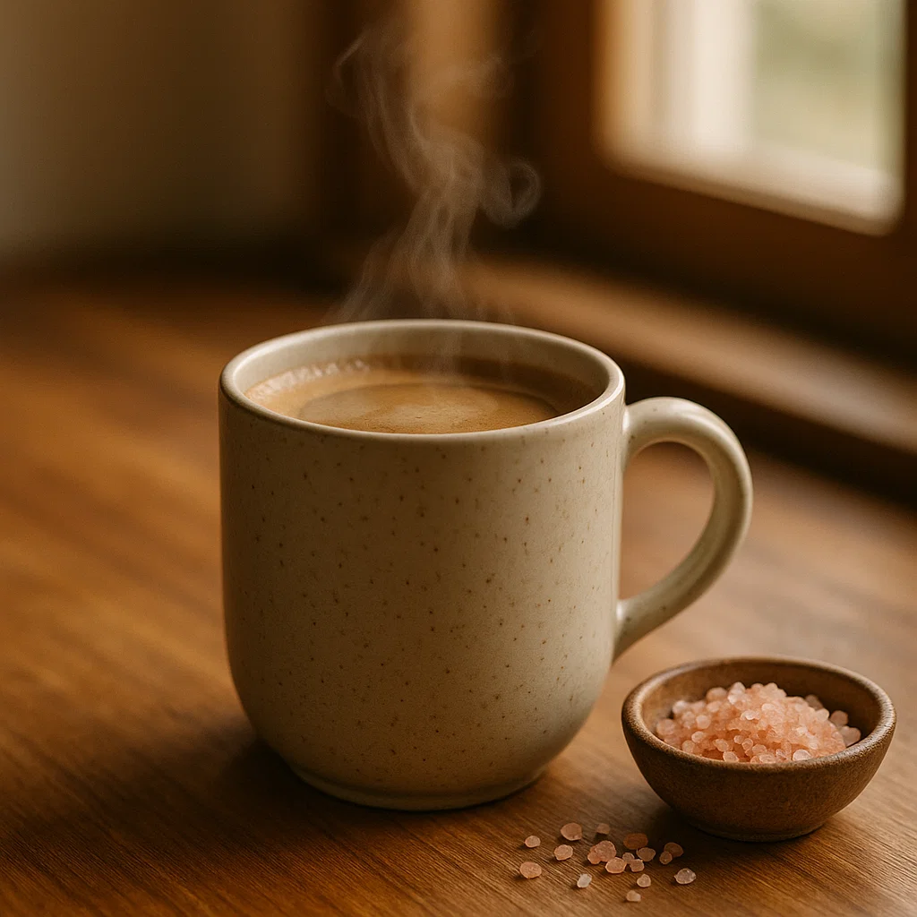 Himalayan Pink Salt Coffee in a cozy kitchen