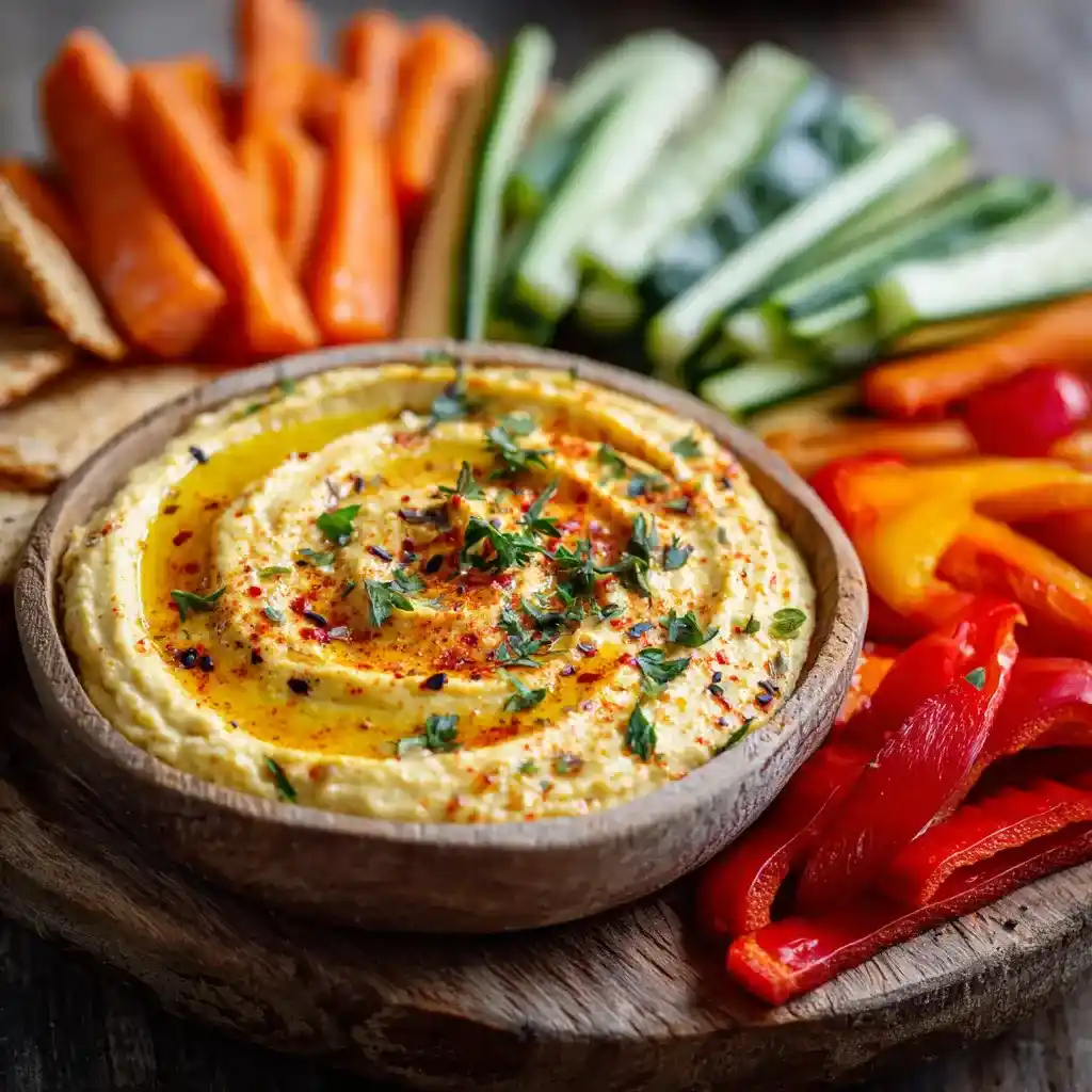 Low-FODMAP Hummus Recipe: A Delicious Gut-Friendly Dip - 20 minutes 9 Low-FODMAP Hummus Recipe with fresh veggies
