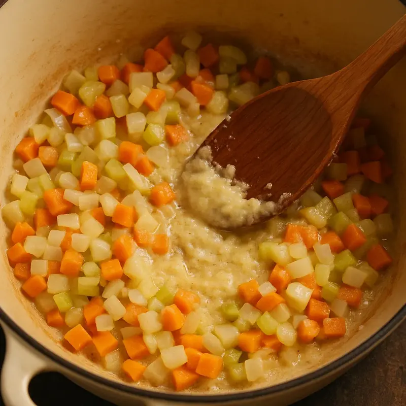 Healthy Chicken Pot Pie Soup – 5 Brilliant Tips, Feel-Good Flavor 7 Simmering base with potatoes for healthy chicken pot pie soup