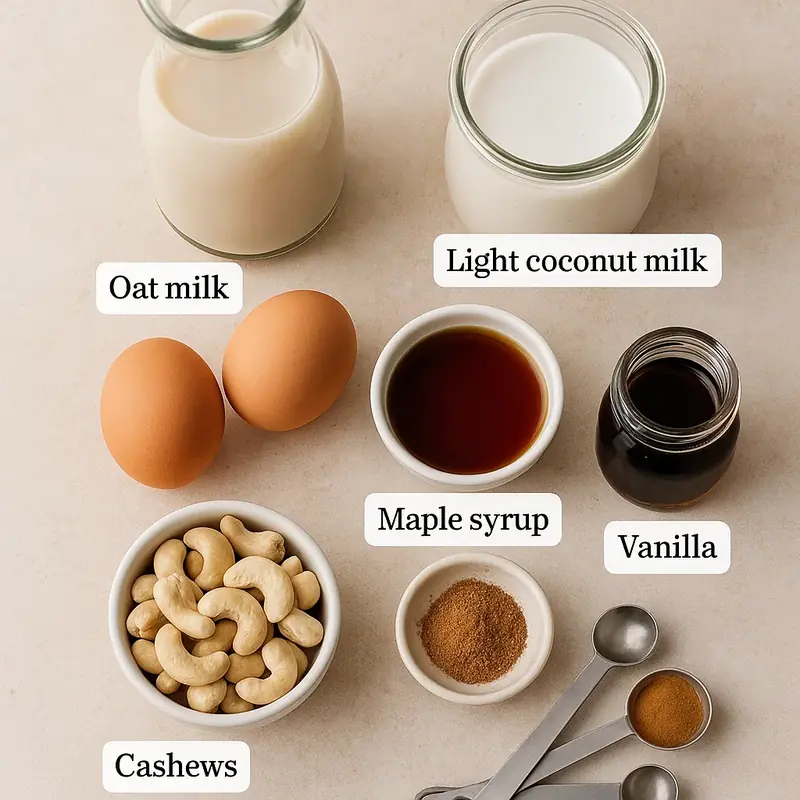Dairy Free Eggnog: Ultimate 3-Step, Comfort-Rich Recipe 9 dairy free eggnog ingredients flat lay