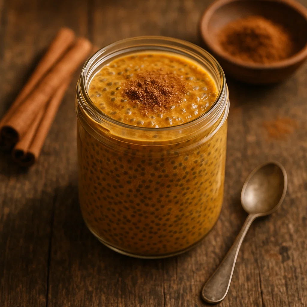 pumpkin chia pudding in jar with spices