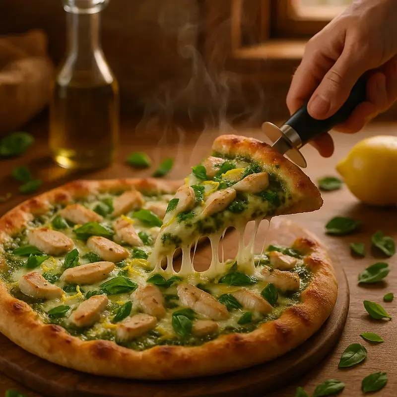 Low FODMAP Chicken Pesto Pizza – Bright, Crispy, Comforting 9 slicing and serving low FODMAP chicken pesto pizza