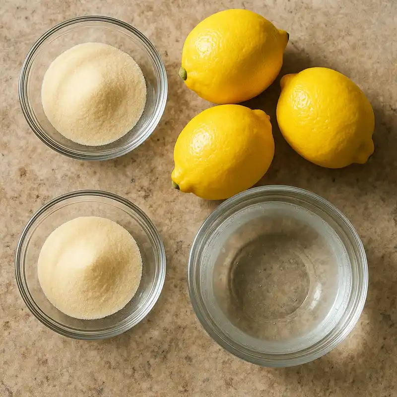 Ingredients for Jello Trick Recipe including gelatin, lemon, and water